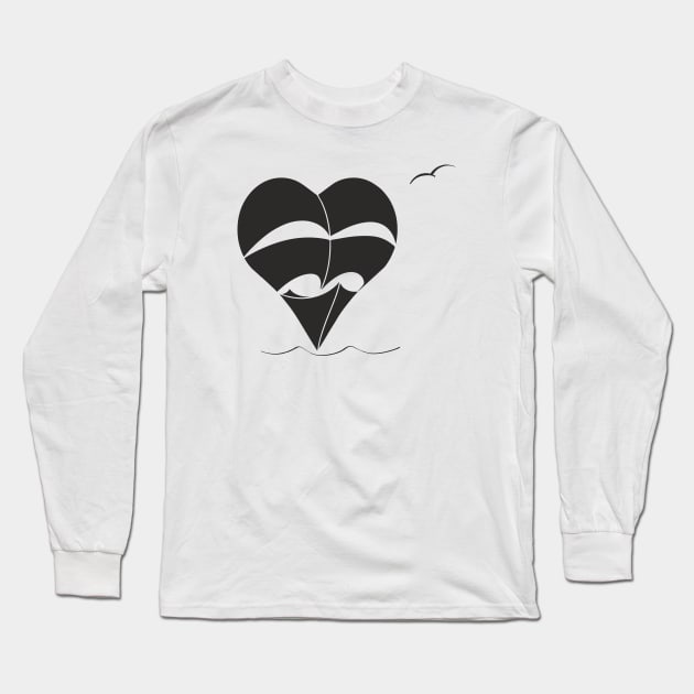 Lonely Heart-Sailboat (black sails) Long Sleeve T-Shirt by aceofspace